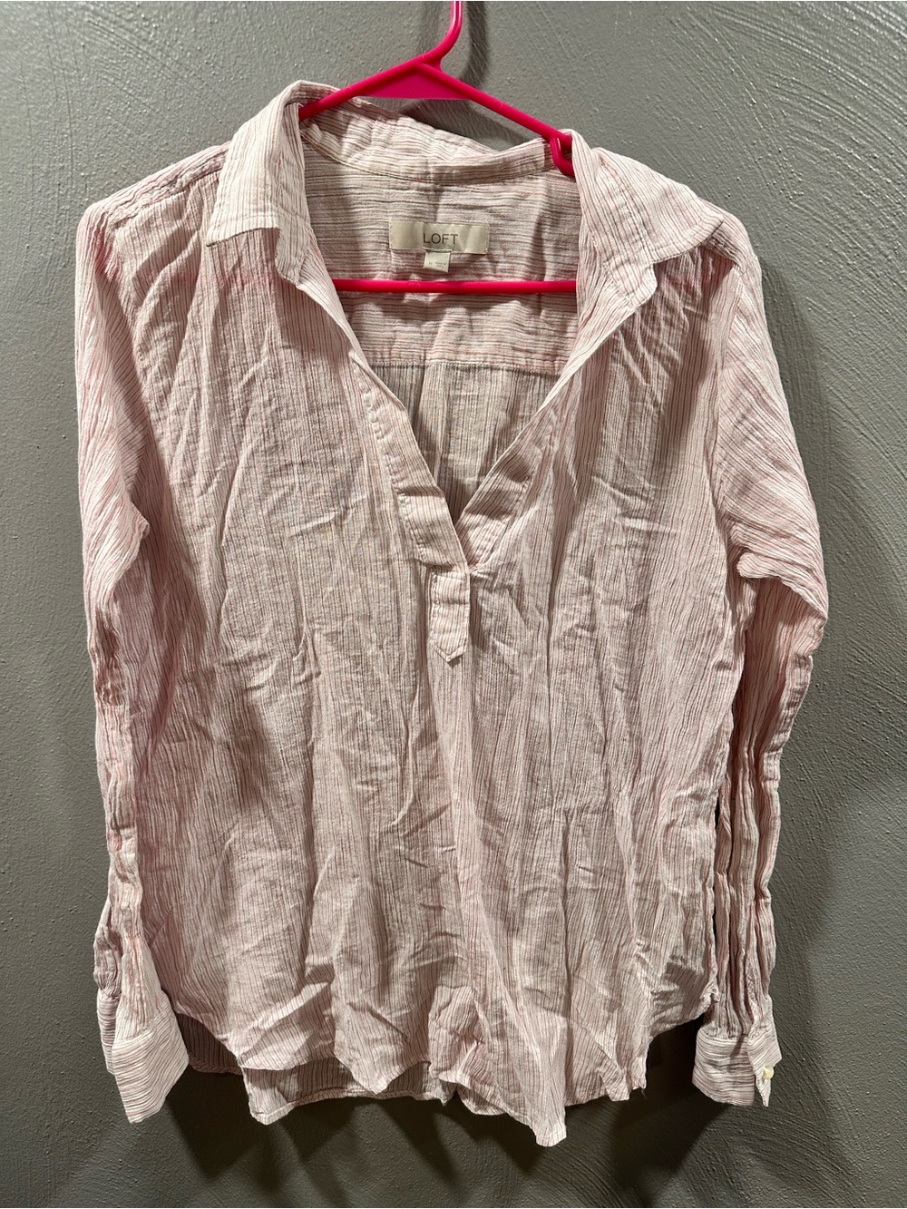 LOFT Pale Pink Striped Collared V-Neck Tunic